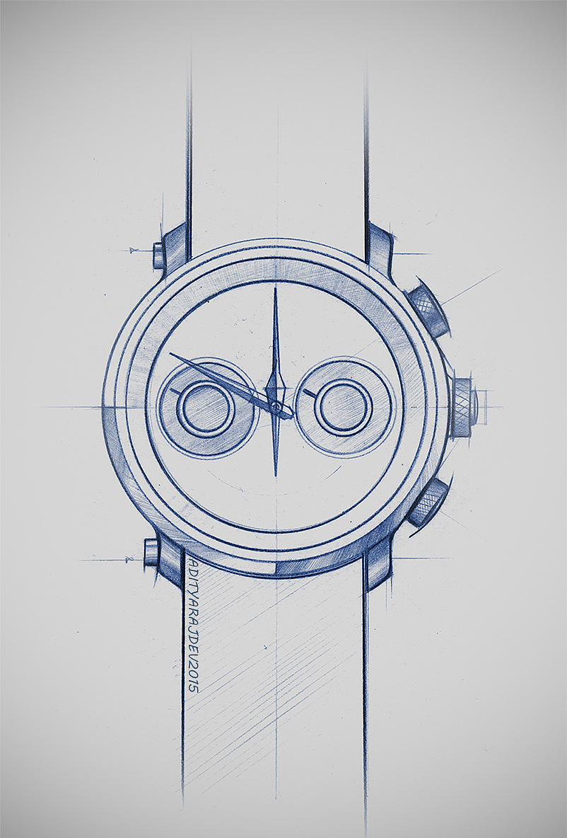 Hand drawn，Wristwatch，man，smooth，