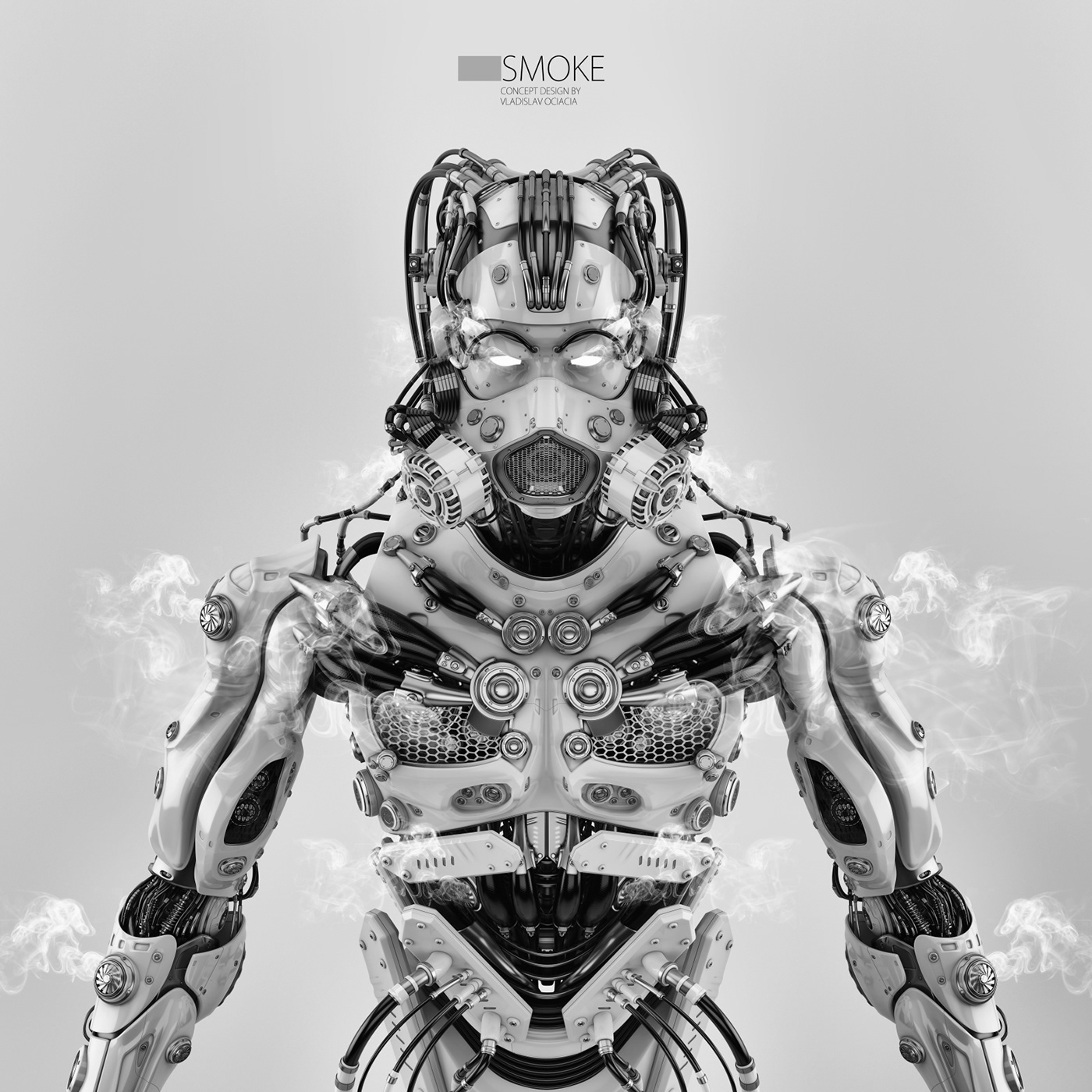 Metallic texture，smoke，robot，Render，modeling，