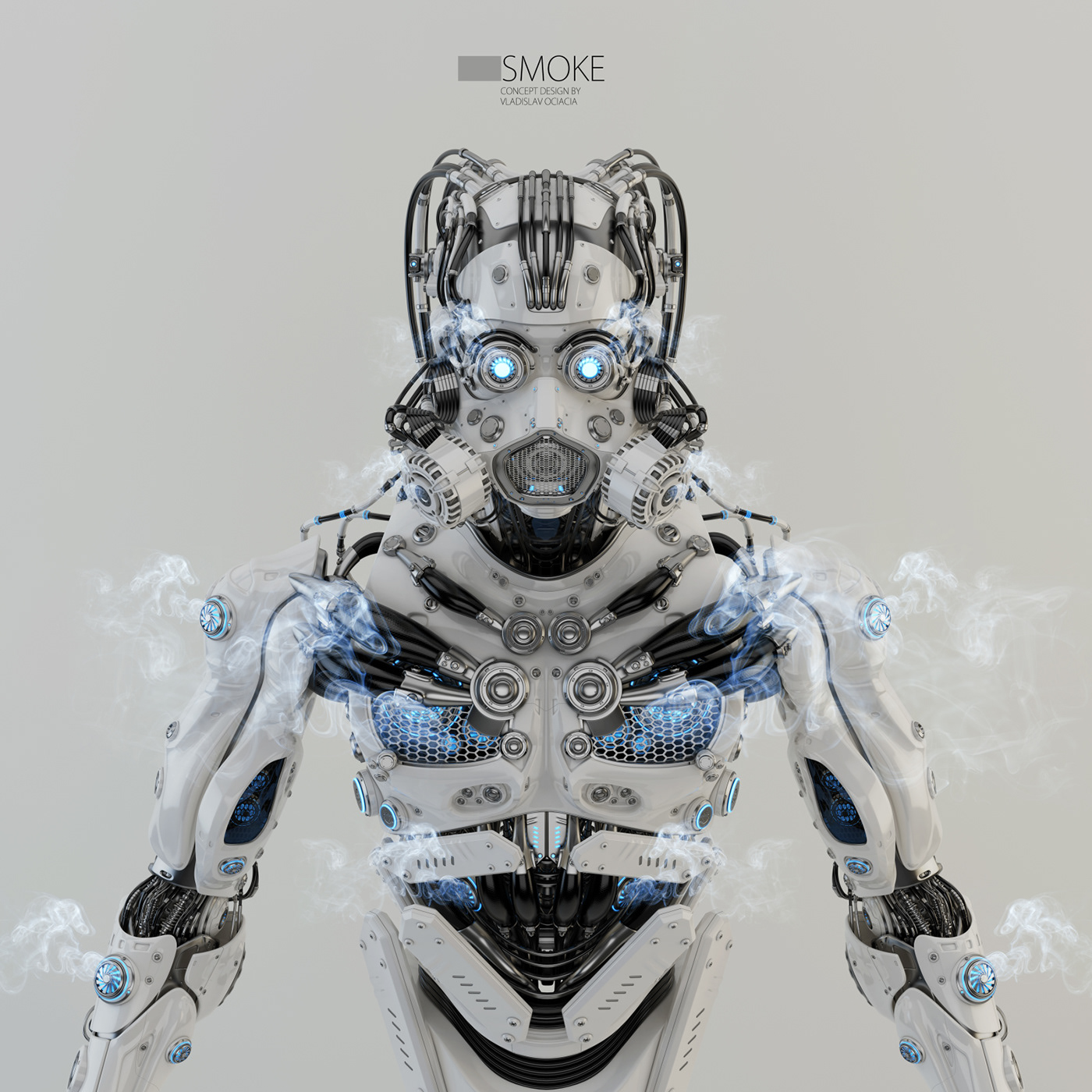 Metallic texture，smoke，robot，Render，modeling，