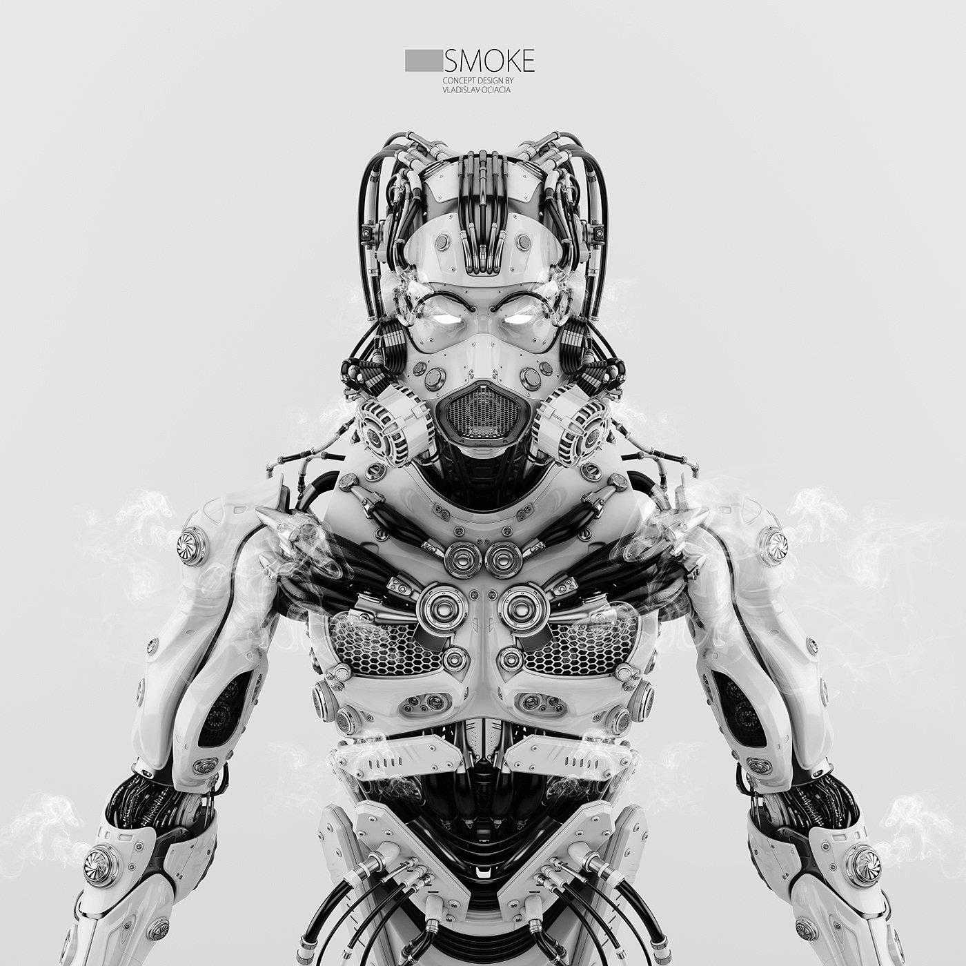 Metallic texture，smoke，robot，Render，modeling，