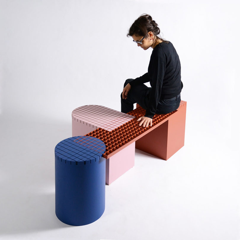 bench，Mondrian，grid，aluminium，