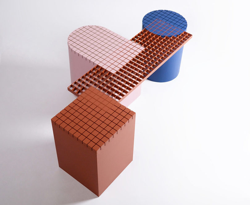 bench，Mondrian，grid，aluminium，