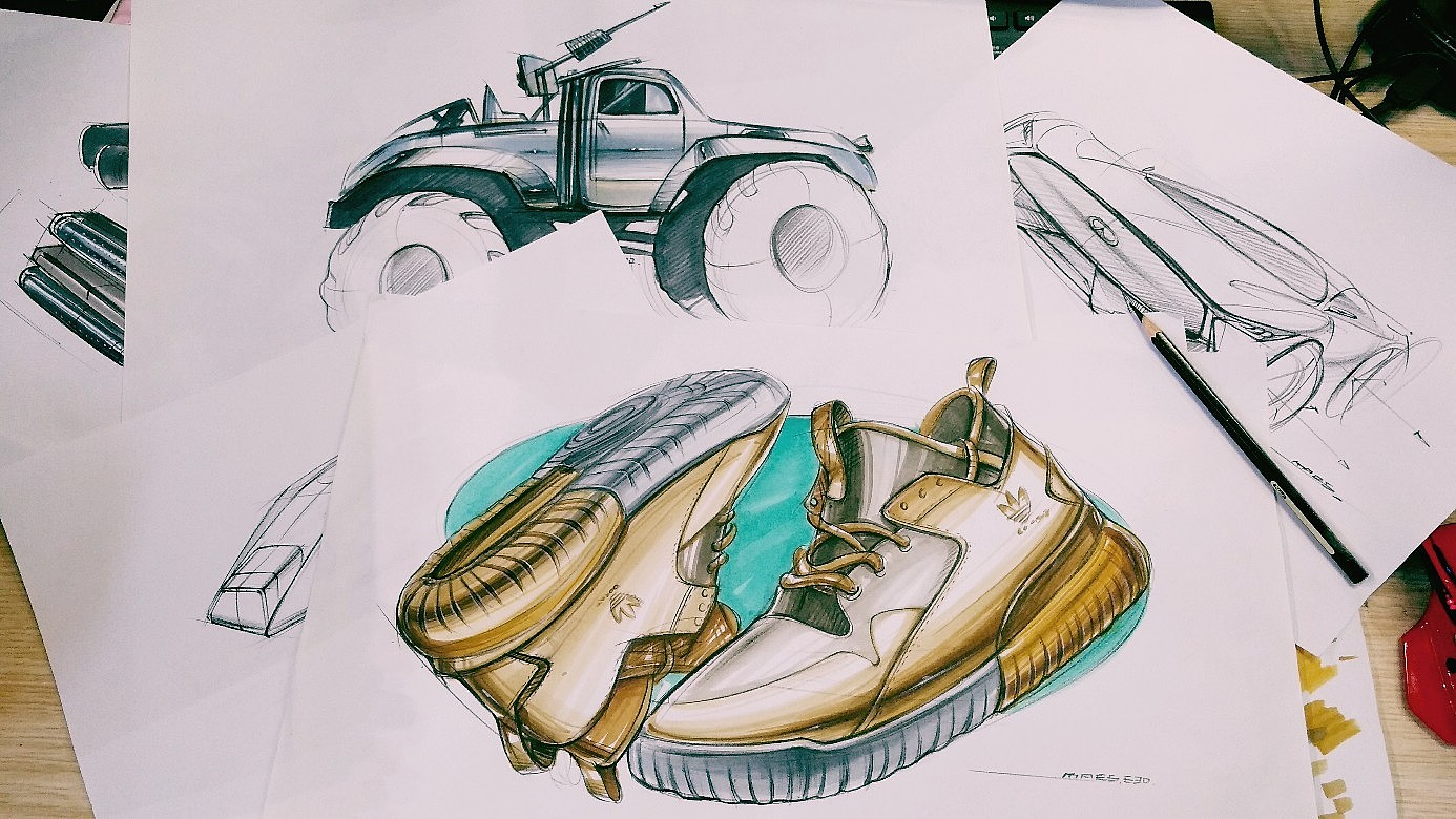 Hand drawn，Hand drawn industrial design，Hand drawn car，