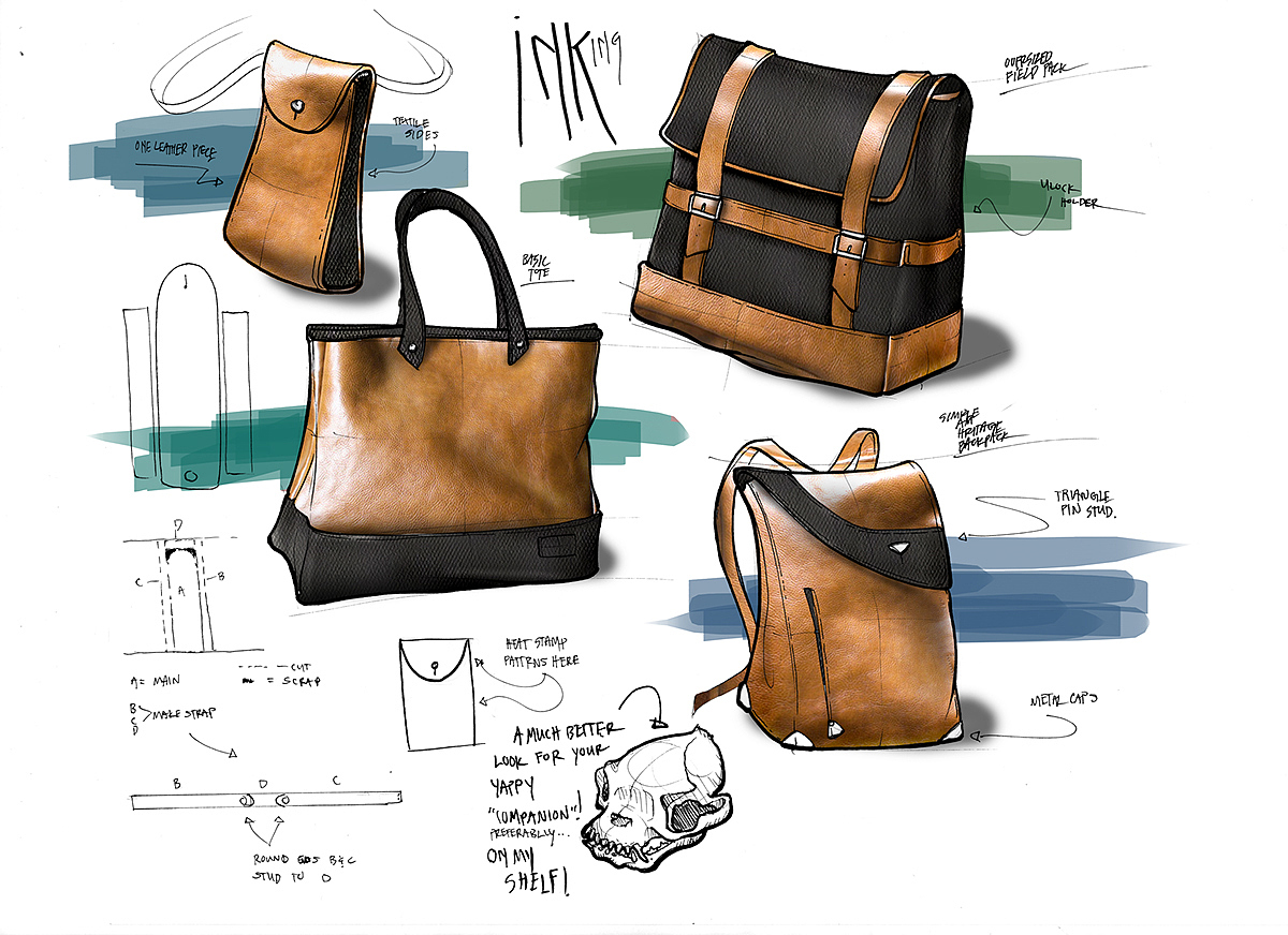 Hand drawn，knapsack，luggage and bags，