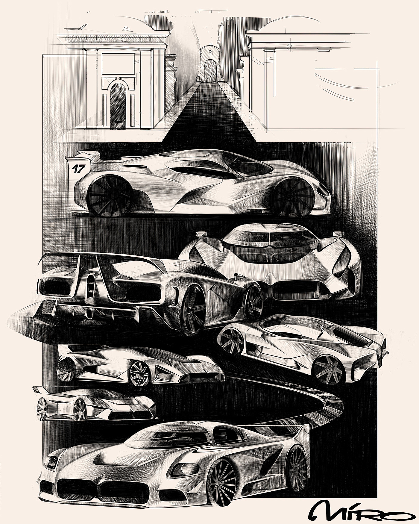 Hand drawn car，sketch，vehicle，traffic，Sports car，