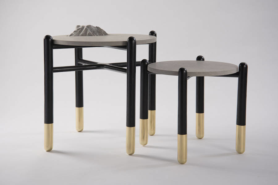 Small side table，limestone，copper，Solid oak，Topography，