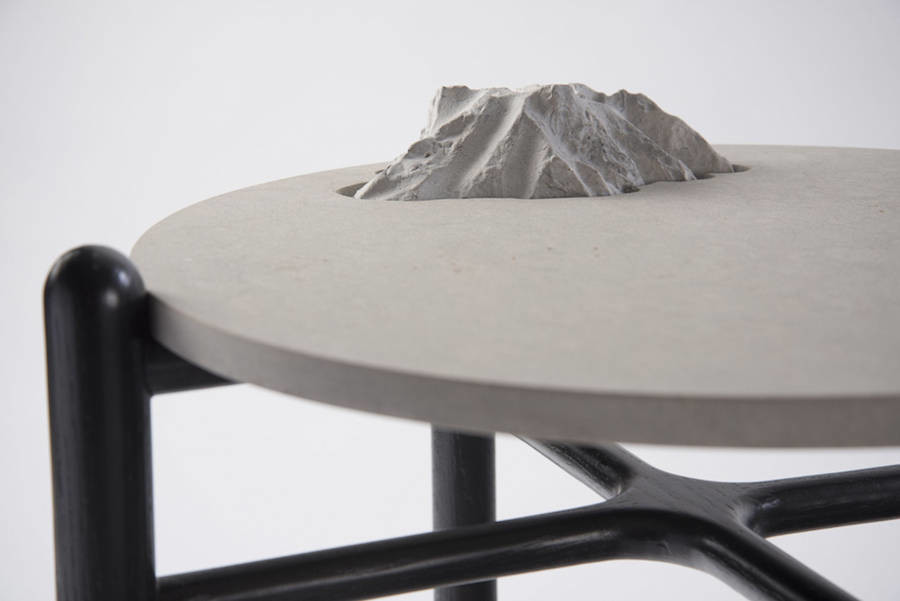 Small side table，limestone，copper，Solid oak，Topography，