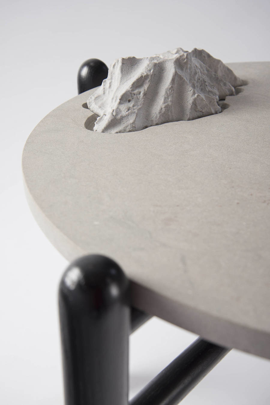 Small side table，limestone，copper，Solid oak，Topography，
