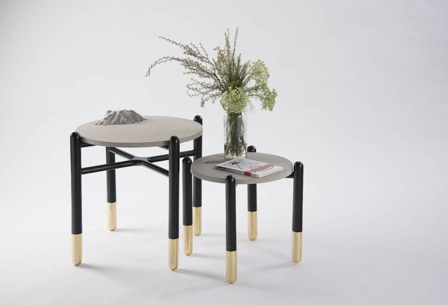 Small side table，limestone，copper，Solid oak，Topography，