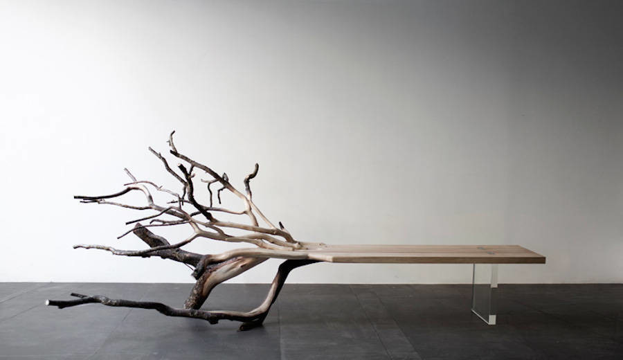 Table and stool，Log，transparent，Floating illusion，