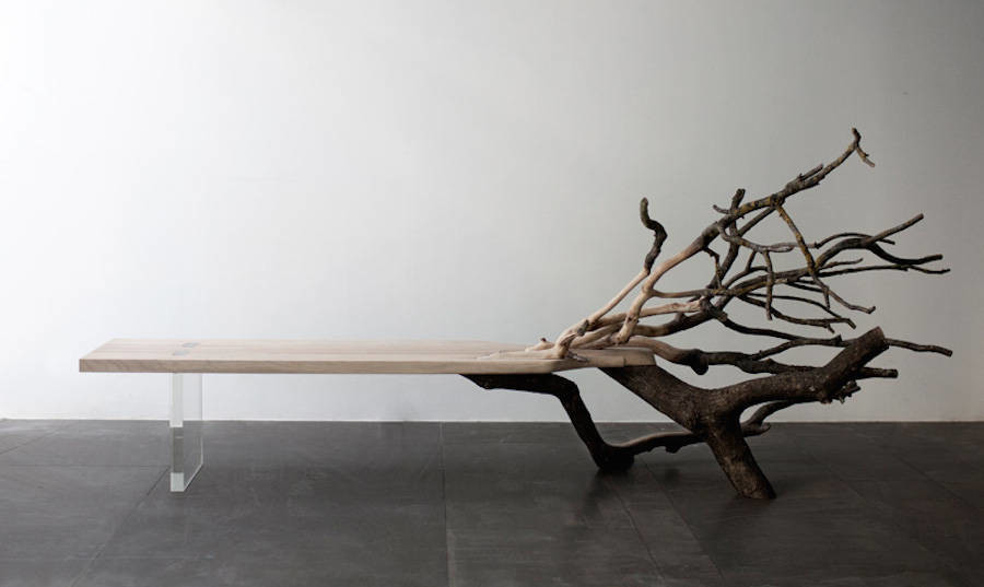Table and stool，Log，transparent，Floating illusion，