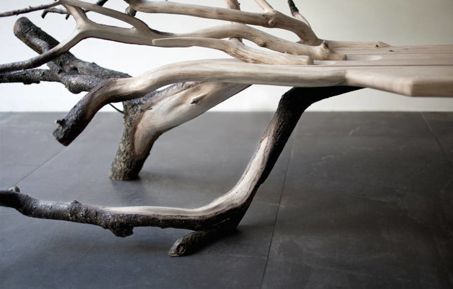 Table and stool，Log，transparent，Floating illusion，