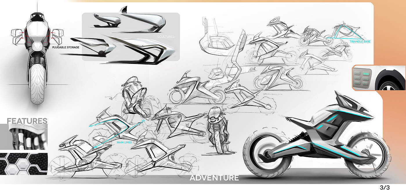 Hand drawn，Design，Motorcycle，vehicle，