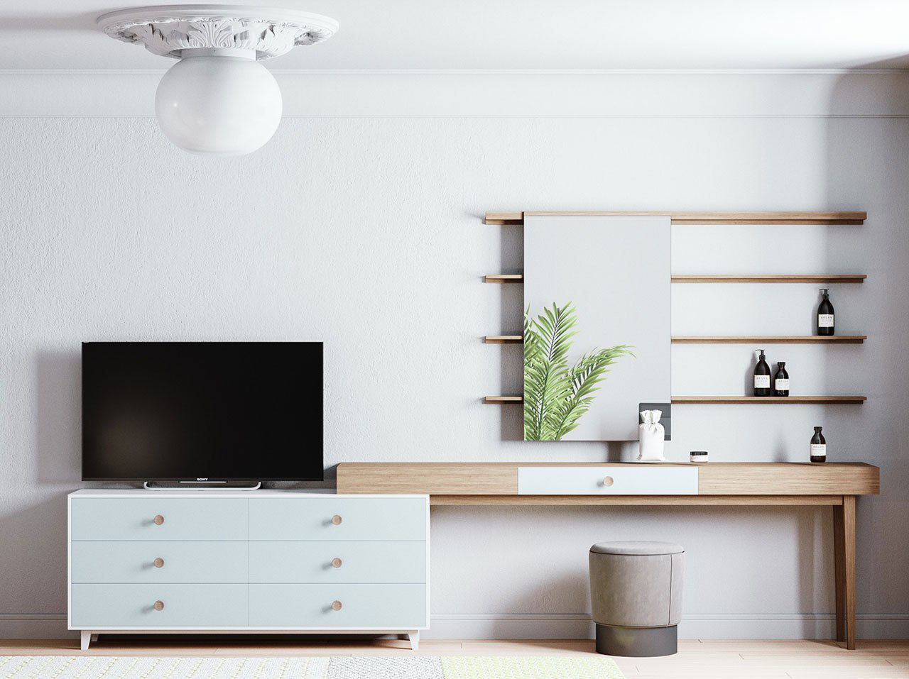 Building interior，Soft outfit，Advanced grey，Black and white gray，Design，Interior design，Color matching，blue，orange，