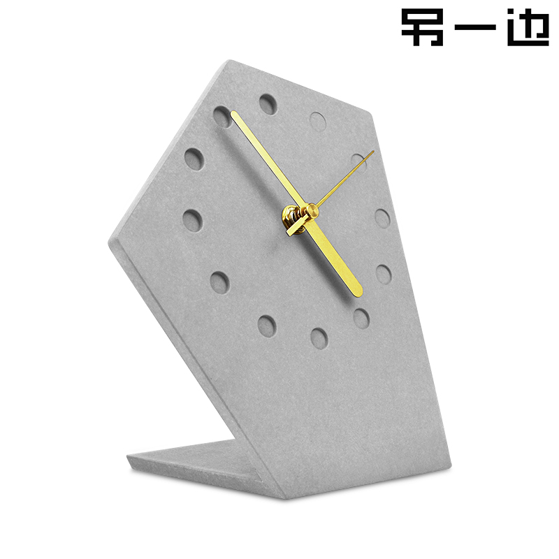 Concrete clock，Cement mute bedside clock，Nordic home design，The other side，