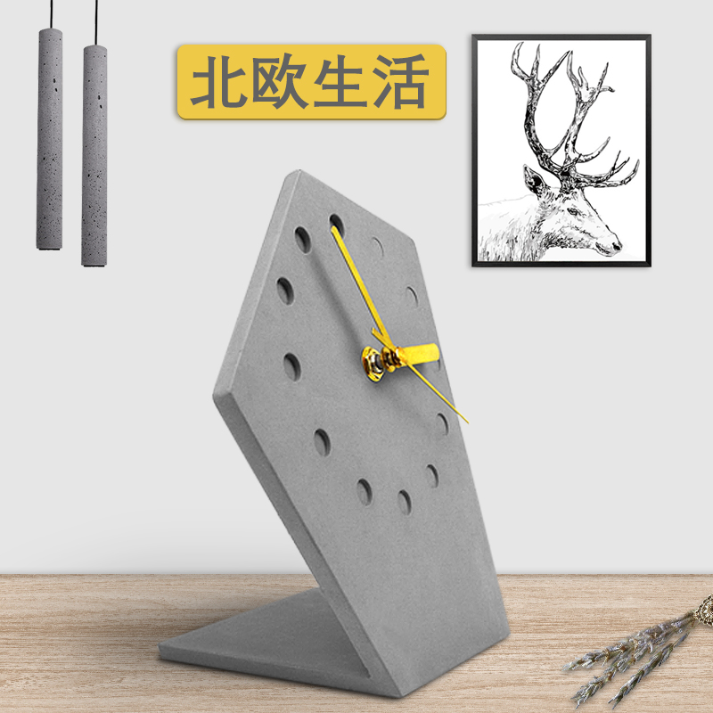 Concrete clock，Cement mute bedside clock，Nordic home design，The other side，