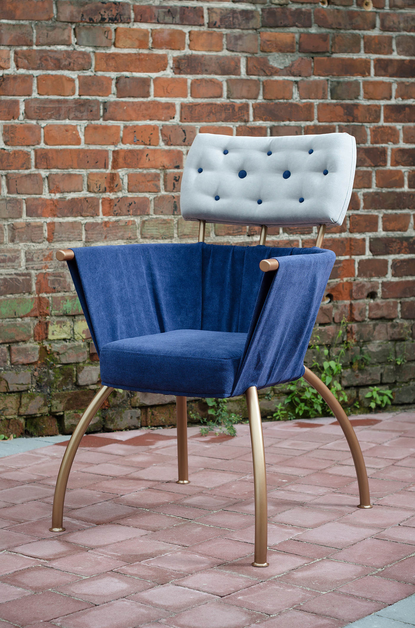 椅子，Chair "Pin"，蓝色，黄铜，