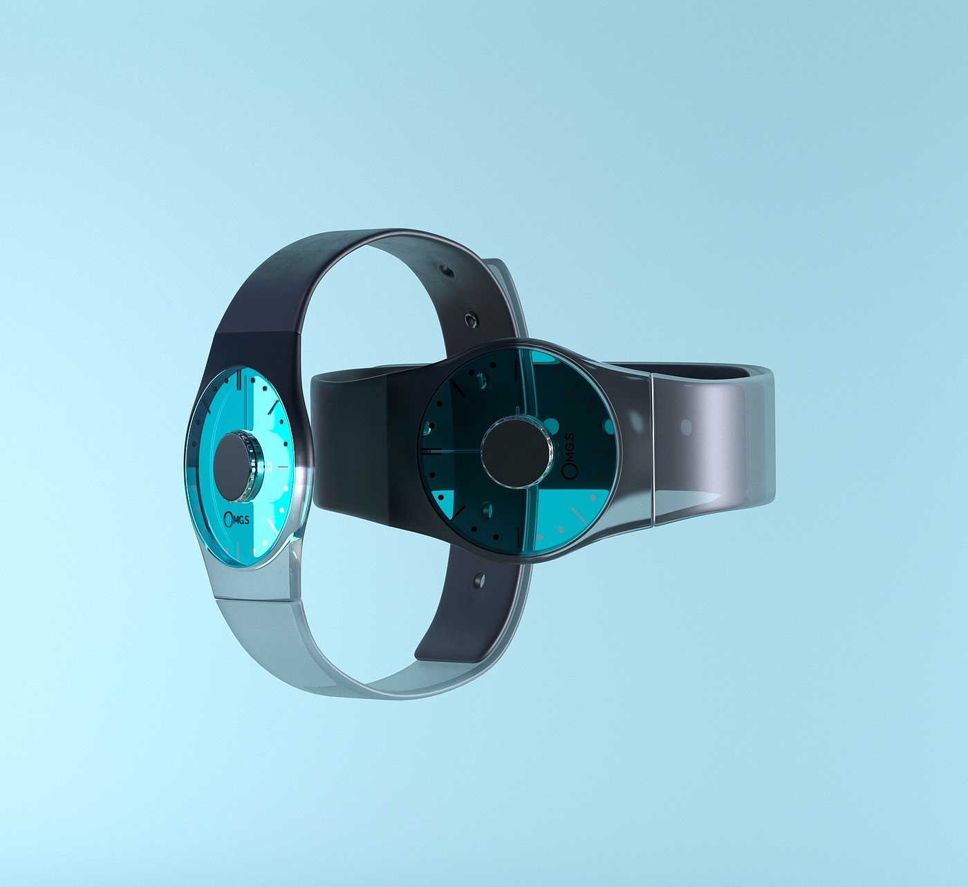 conceptual design，transparent，blue，Watch design，