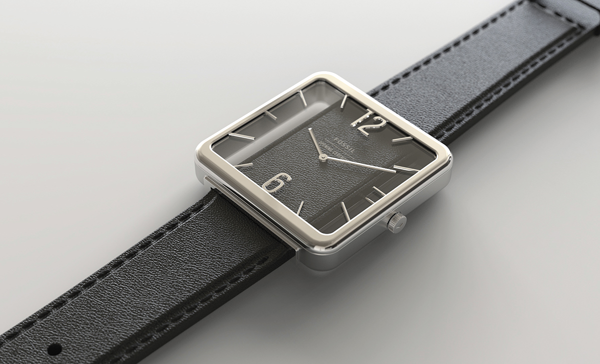 Wrist watch，Wristwatch，black，brown，square，fossil，