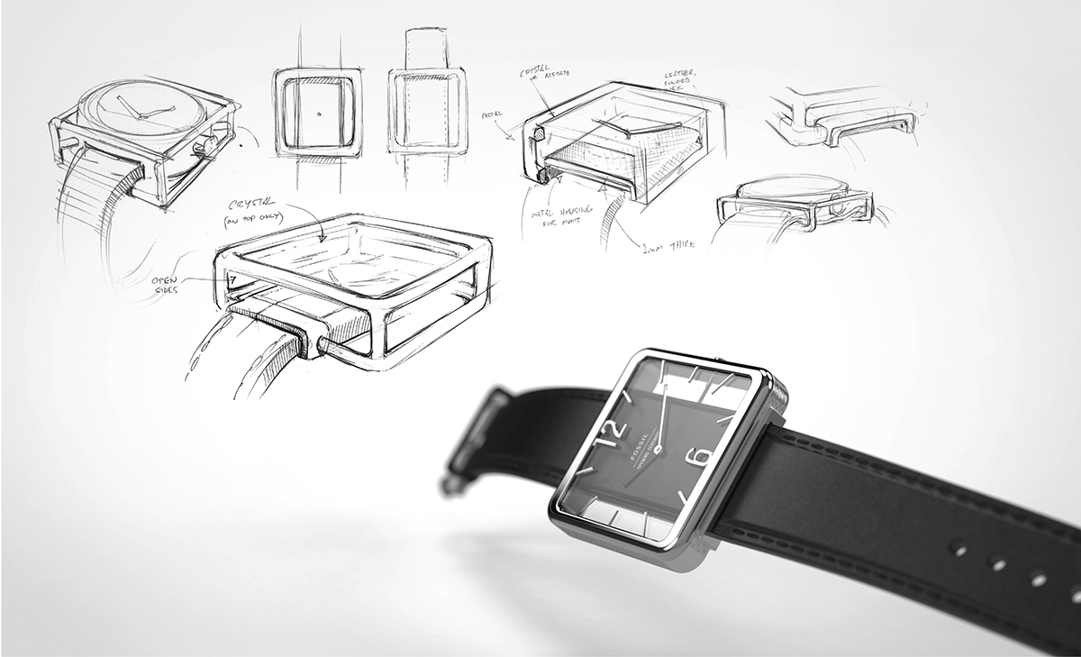 Wrist watch，Wristwatch，black，brown，square，fossil，