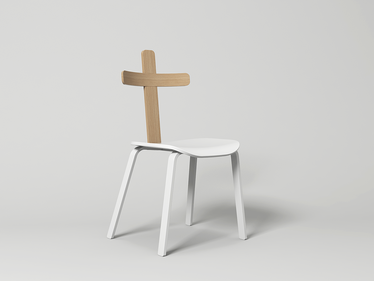 Cross symbol，Concept wooden chair，Prayer，