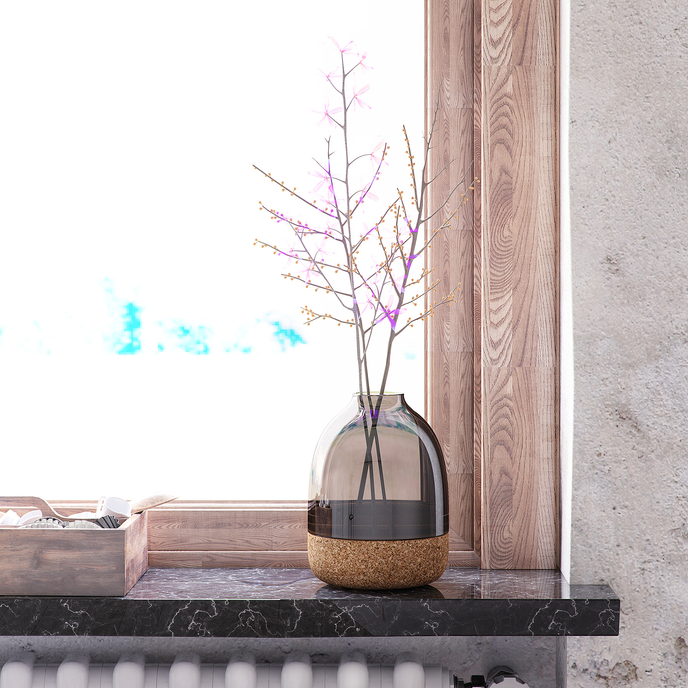 Natural cork，Glass，vase，Wavy painting，