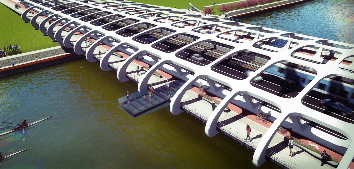 未来城市中心的大桥