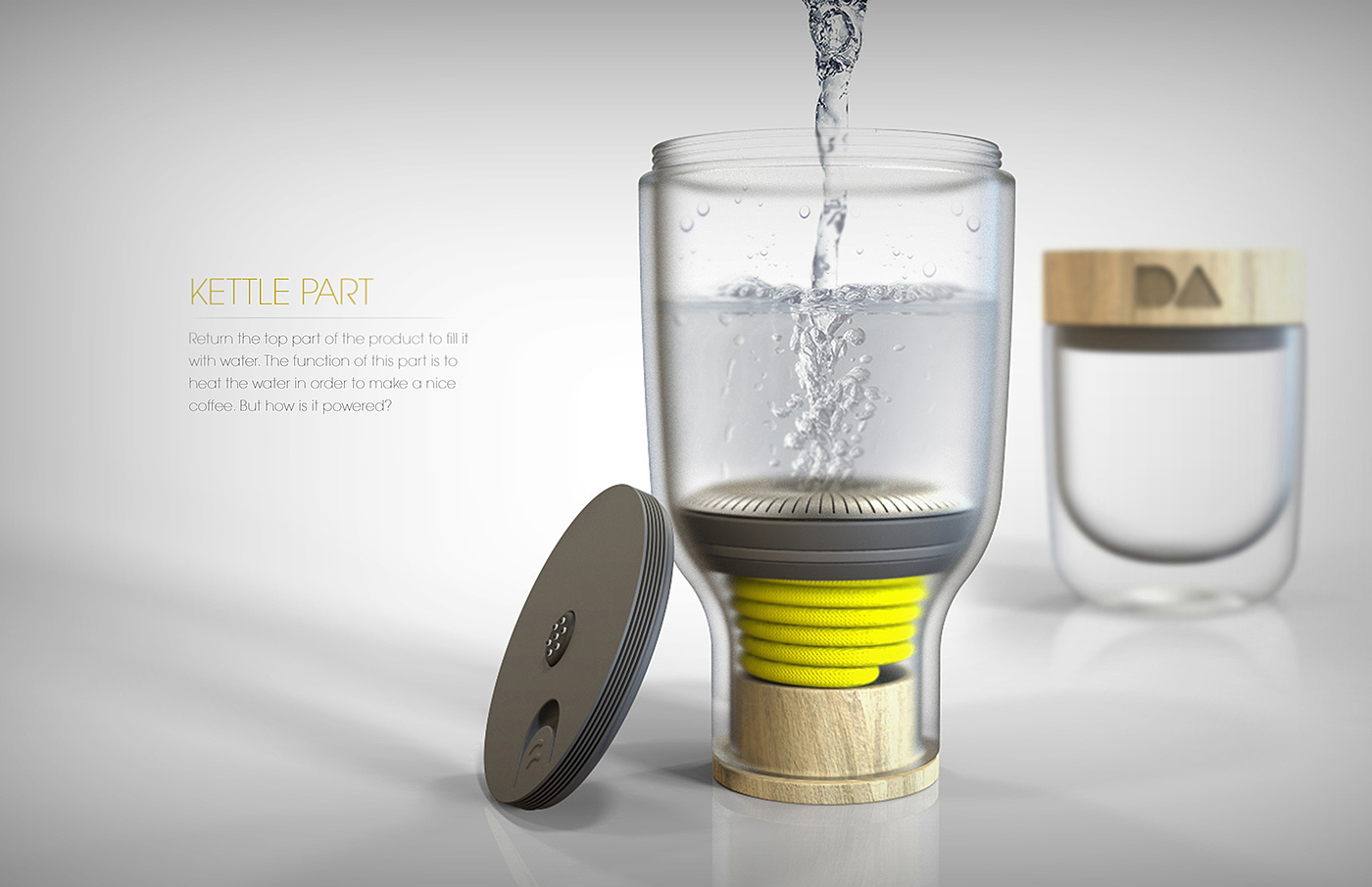 USB interface heating coaster，The design comes from lemon，The cup cover hides the power plug，Coffee powder can be placed at the waist，