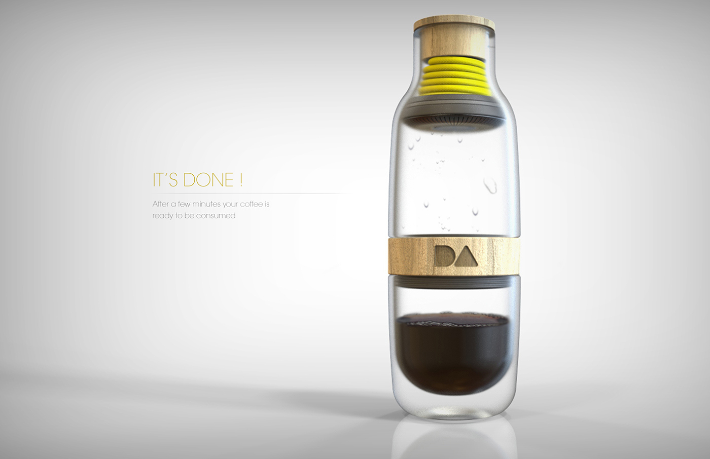 USB interface heating coaster，The design comes from lemon，The cup cover hides the power plug，Coffee powder can be placed at the waist，