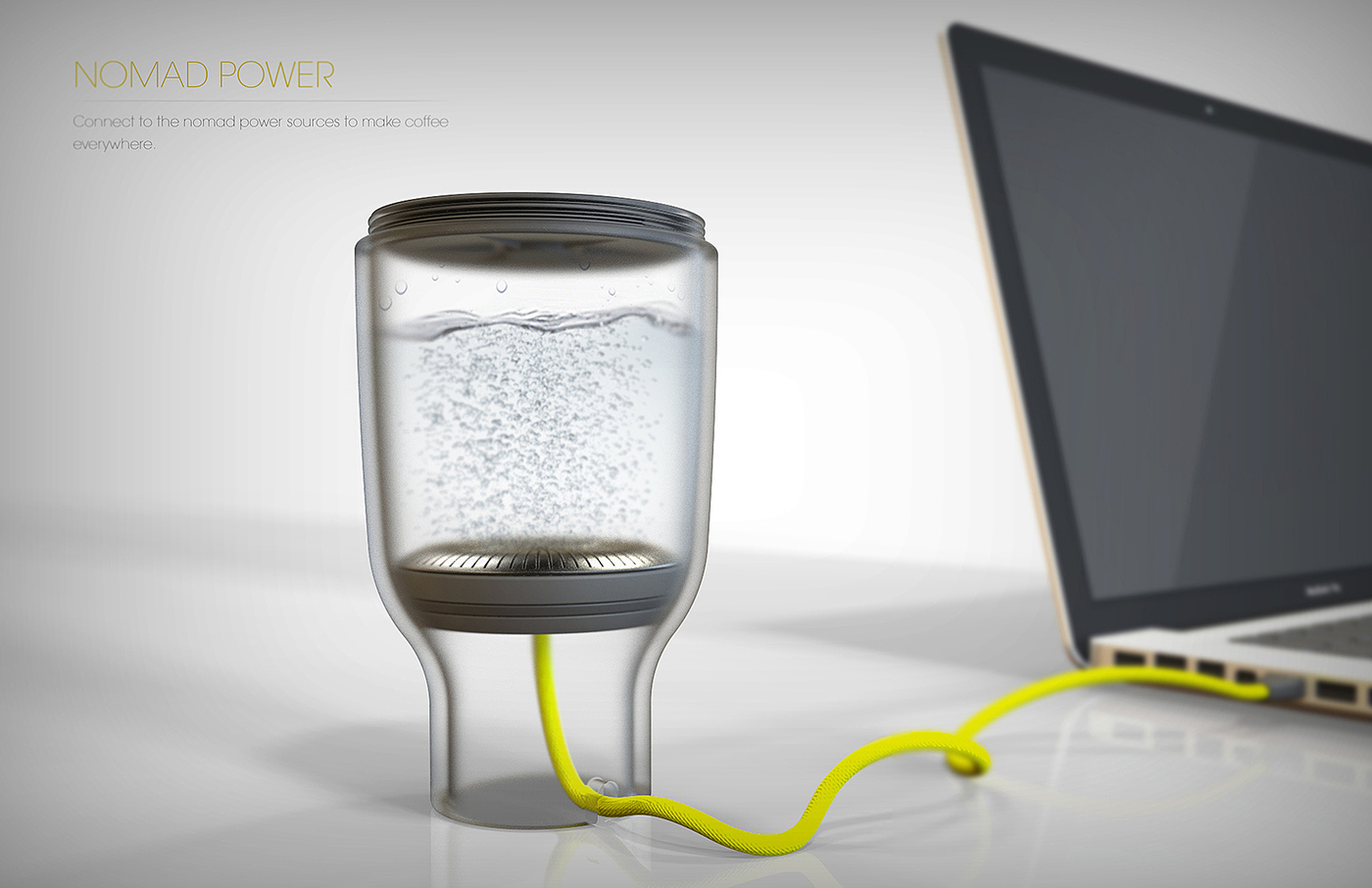 USB interface heating coaster，The design comes from lemon，The cup cover hides the power plug，Coffee powder can be placed at the waist，