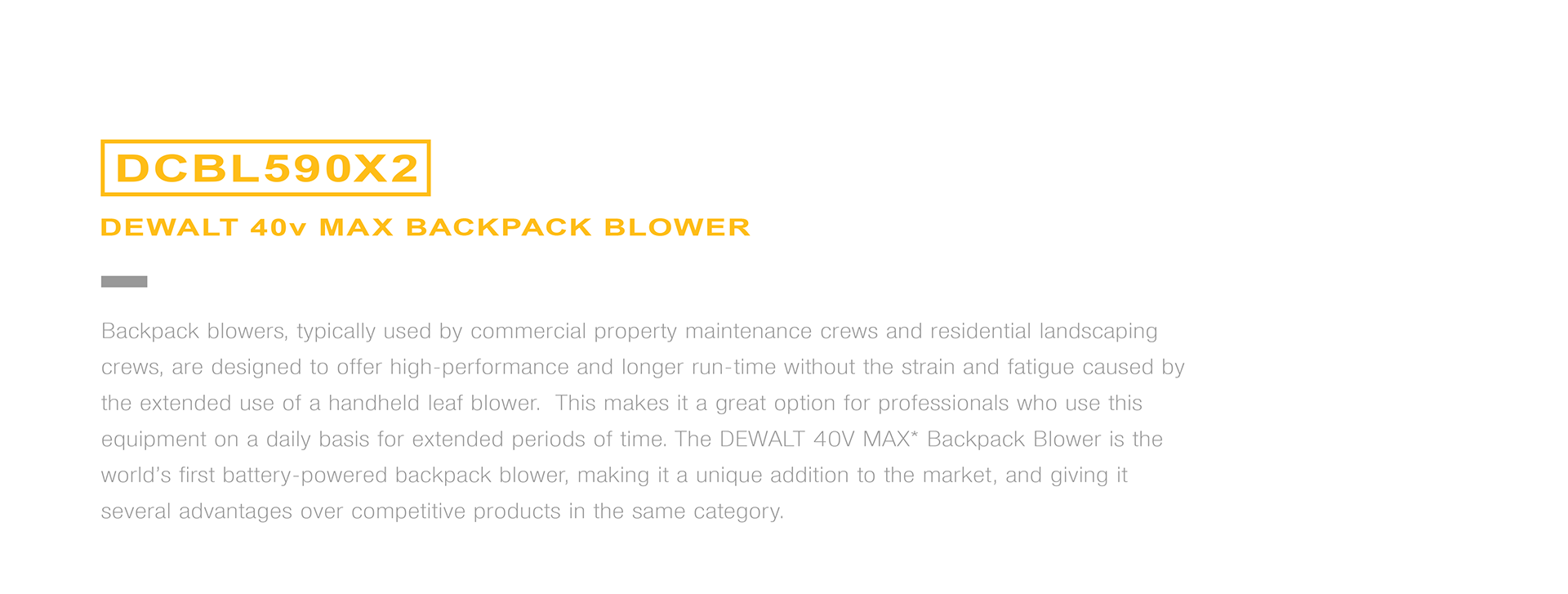 dewalt，Knapsack type，Blower design，