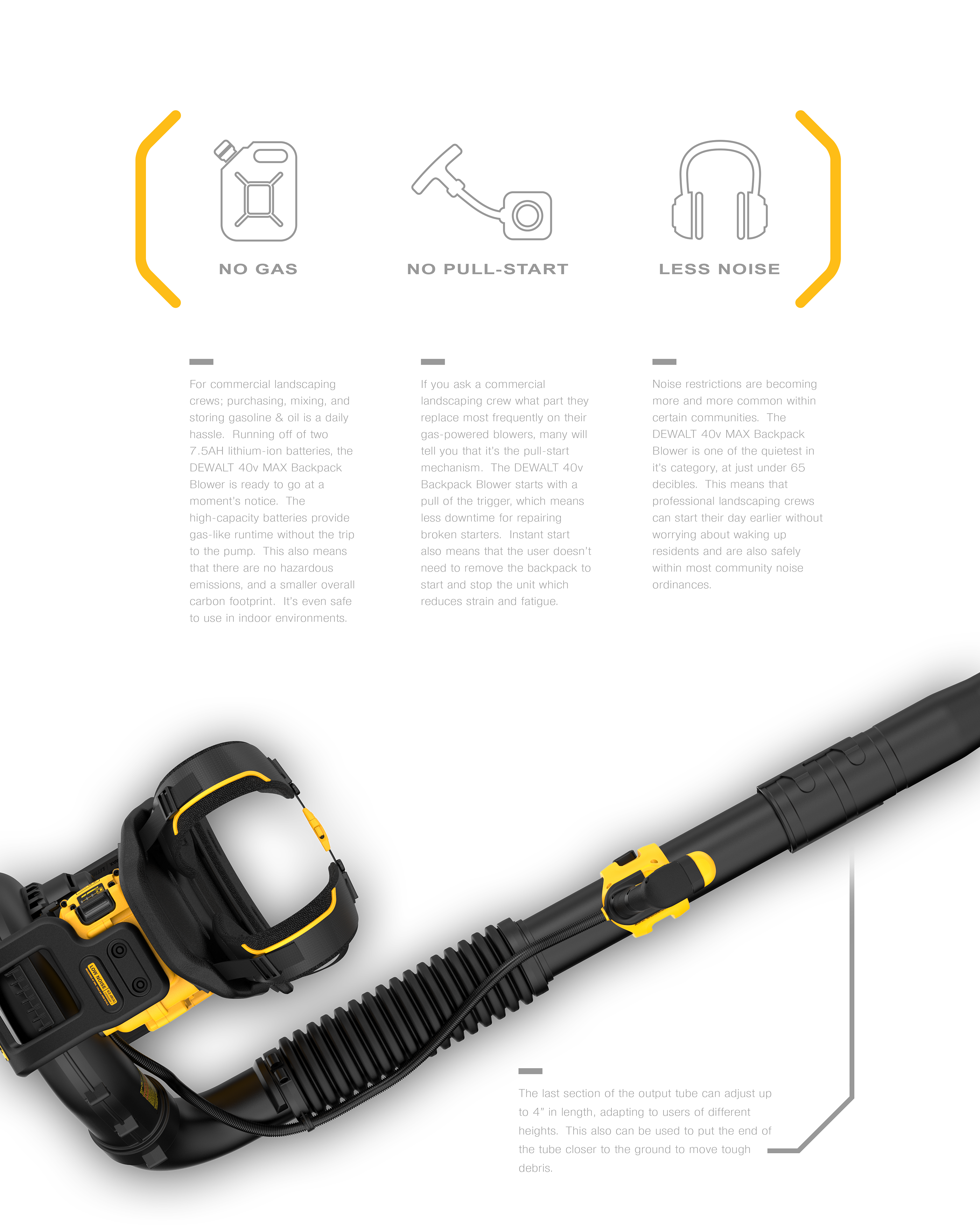 dewalt，Knapsack type，Blower design，