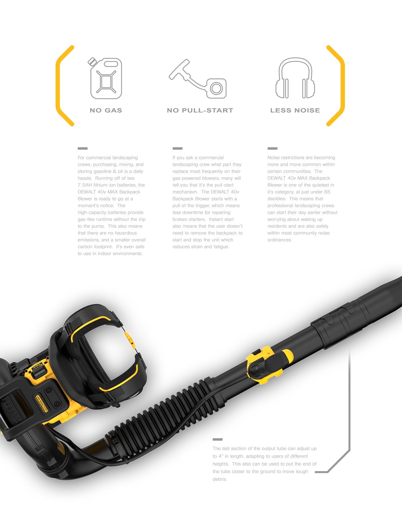 dewalt，Knapsack type，Blower design，