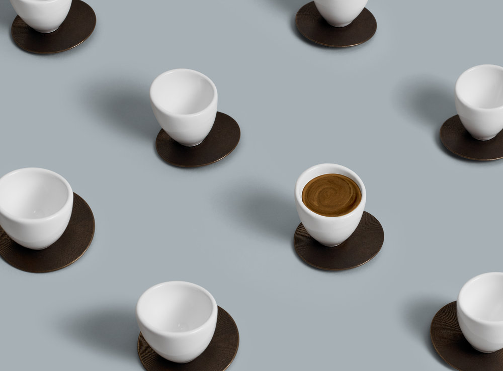 product design，industrial design，white，coffee cup，Porcelain，3D printing，OTHR，bronze ware，Coaster，