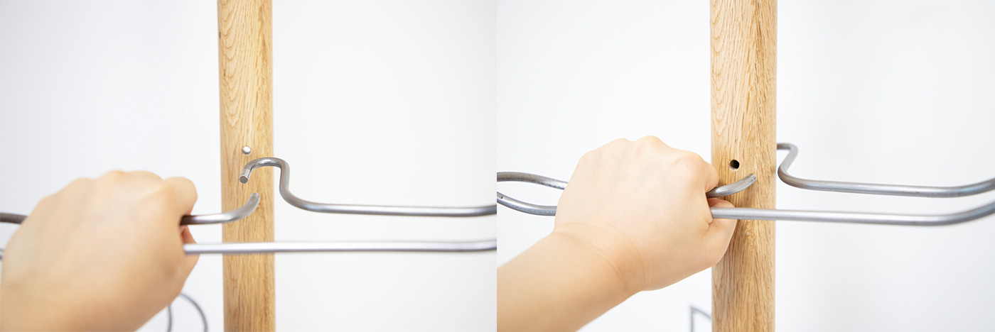 WOMAN HANGS，coat hanger，Handmade，Wooden column，Metal，