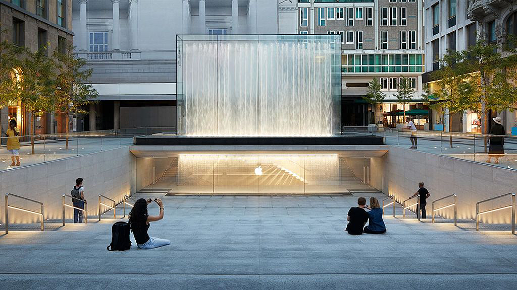 Apple Inc，fountain，Architectural design，Minimalist，modern stylish，water，lighting，Milan, Italy，Electronic consumption，furniture design ，Modern design，Interior design，