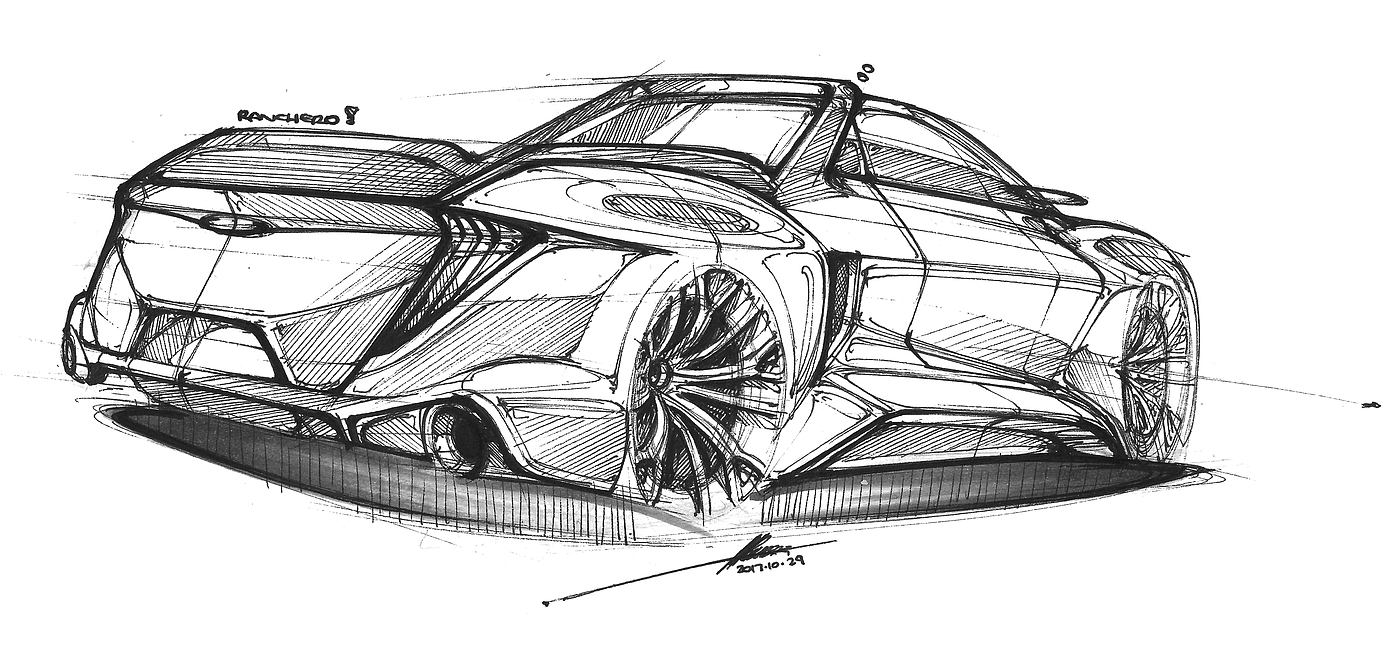 Hand drawn car，vehicle，product design，industrial design，