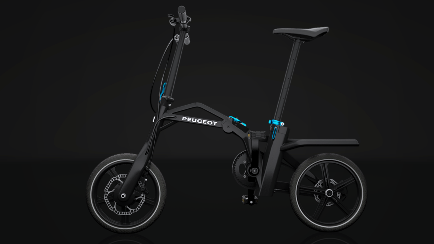 product design，industrial design，black，Folding bicycle，Electric bicycle，peugeot，