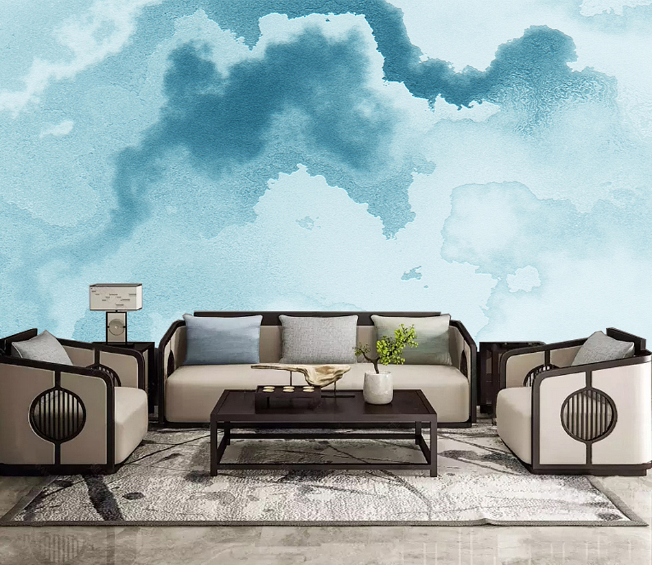 MICAHSO，2018 contemporary new infinite ink painting，Art，Background mural，Non repeating composition，sky blue，Sea blue，More art, more freedom，