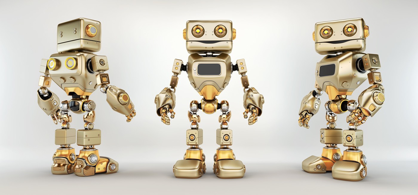 Digital rendering，works，golden，robot，