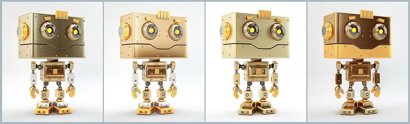 Digital rendering，works，golden，robot，