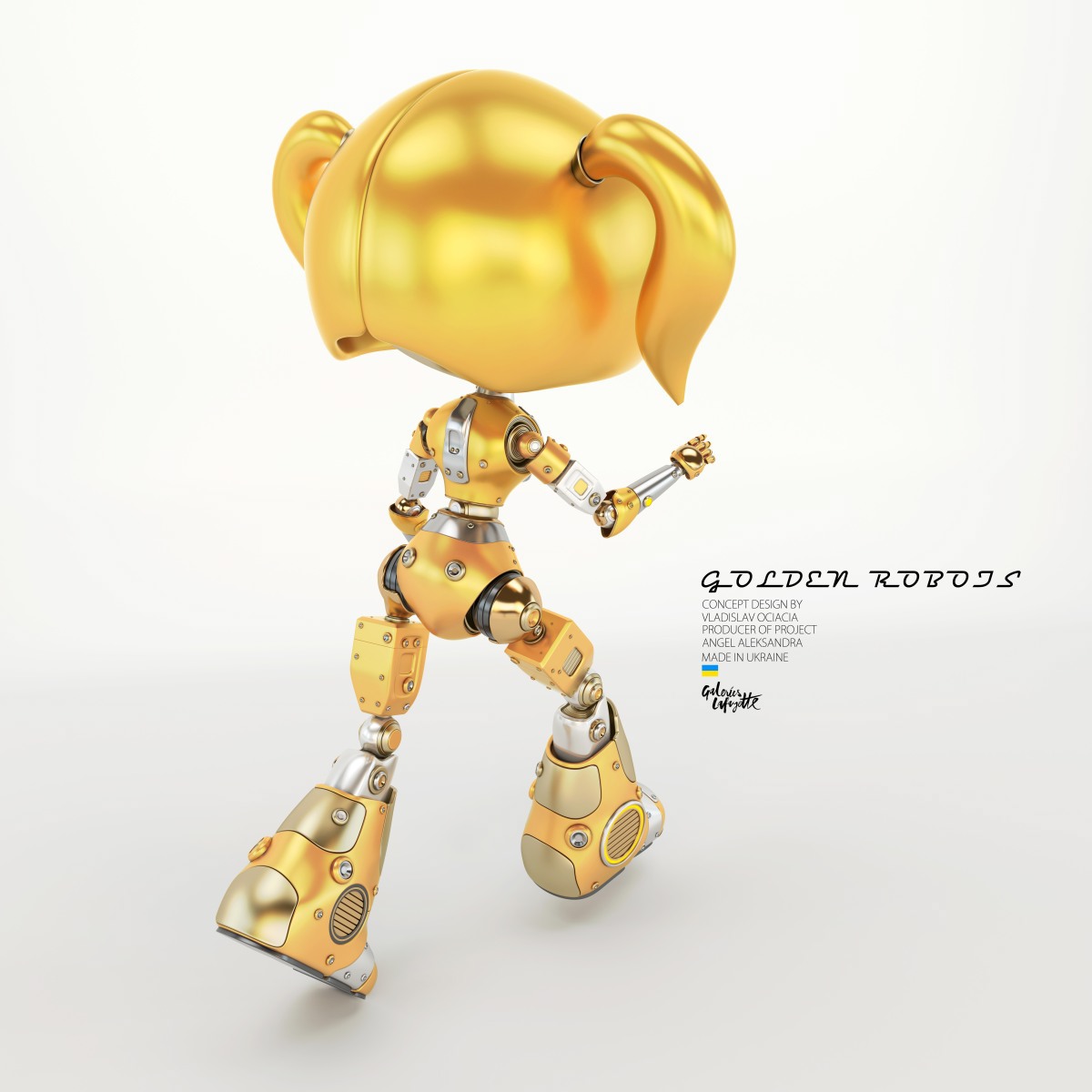 Digital rendering，works，golden，robot，