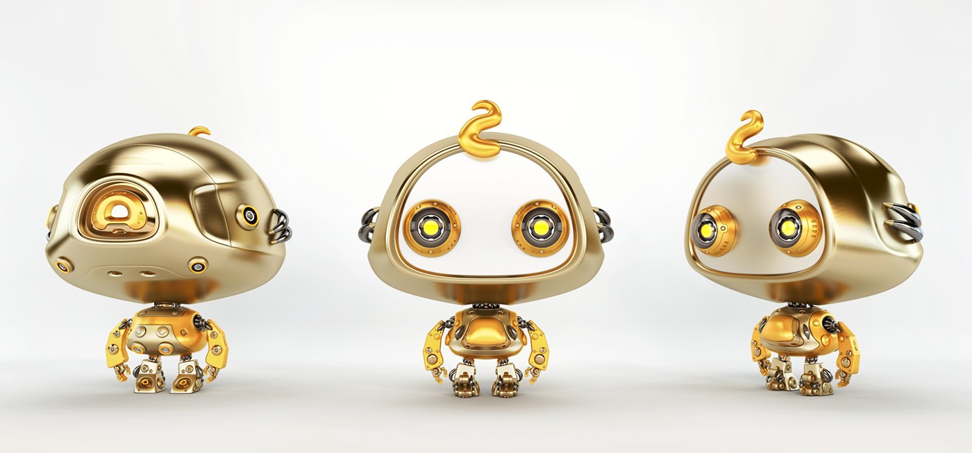 Digital rendering，works，golden，robot，