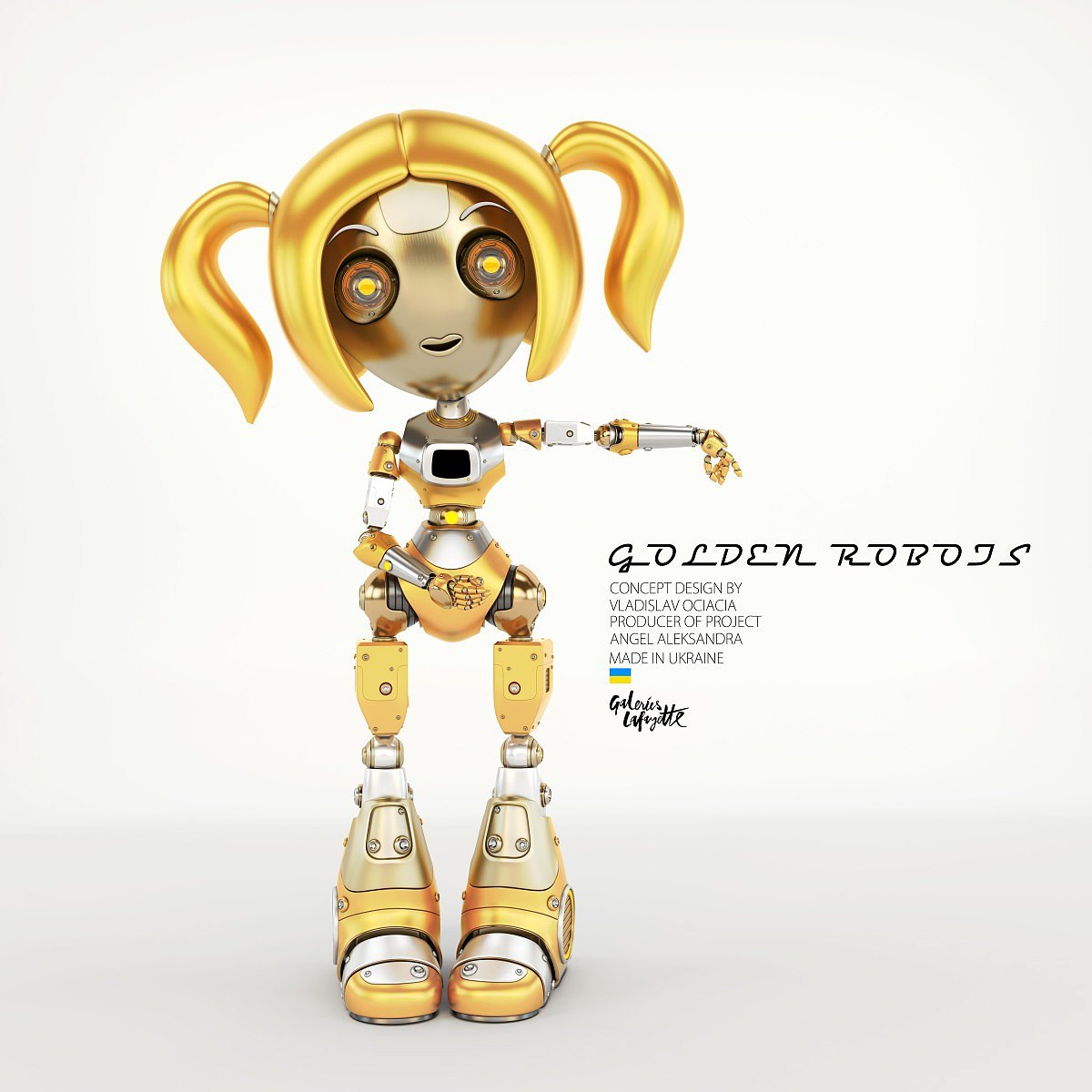 Digital rendering，works，golden，robot，
