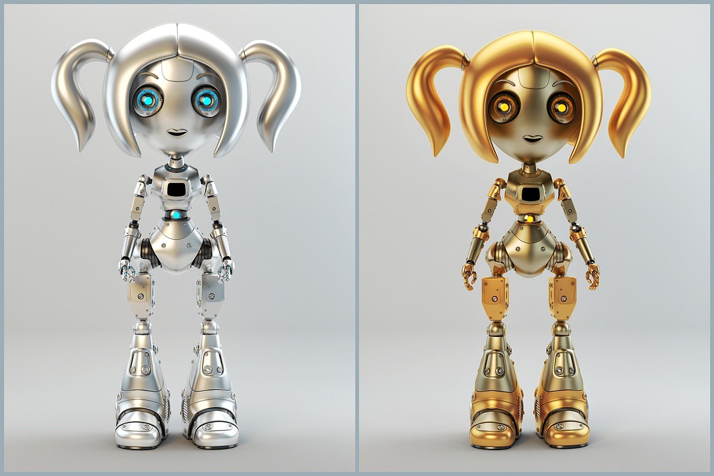 Digital rendering，works，golden，robot，