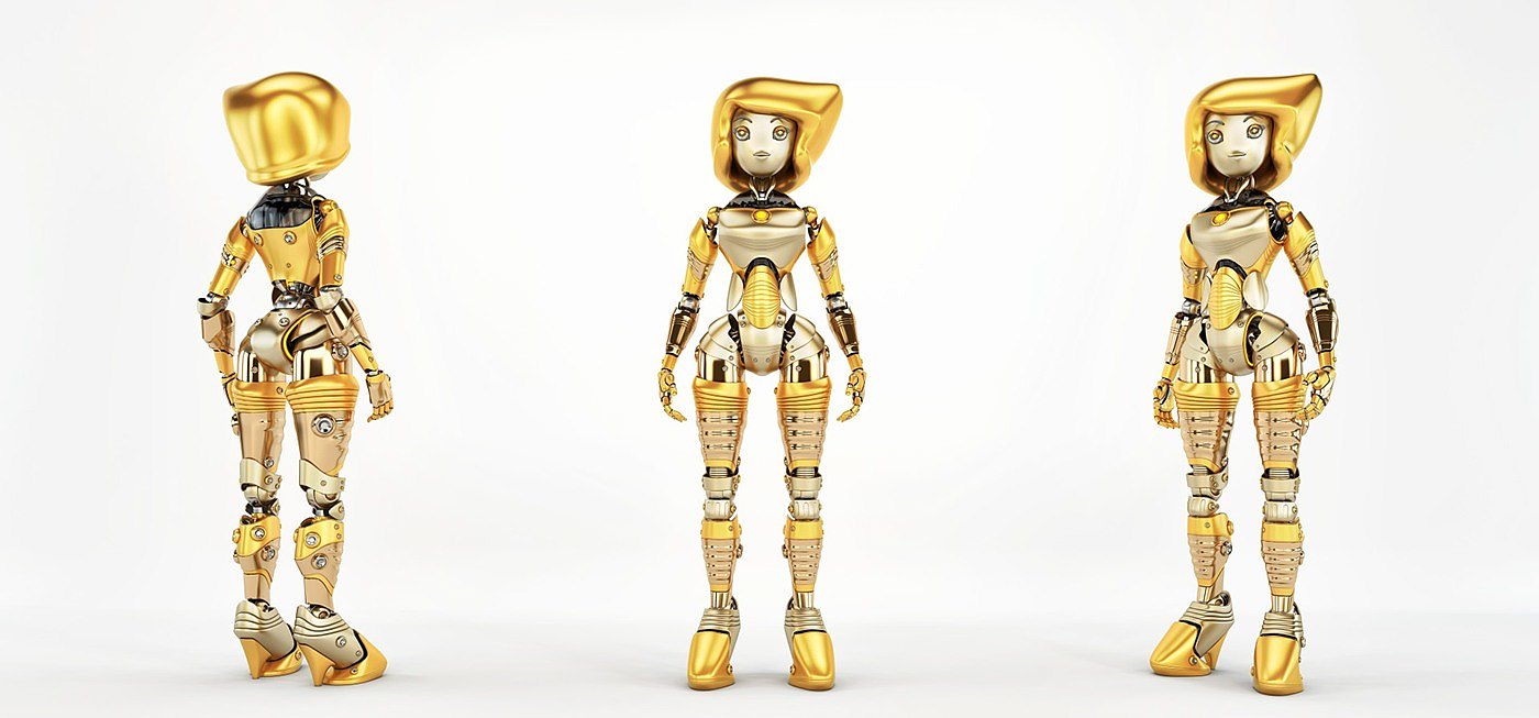 Digital rendering，works，golden，robot，