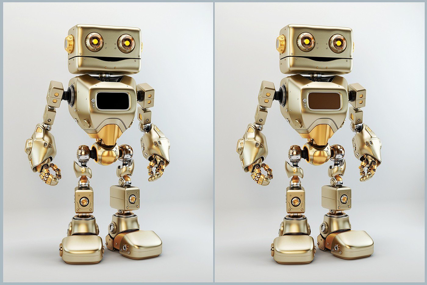 Digital rendering，works，golden，robot，