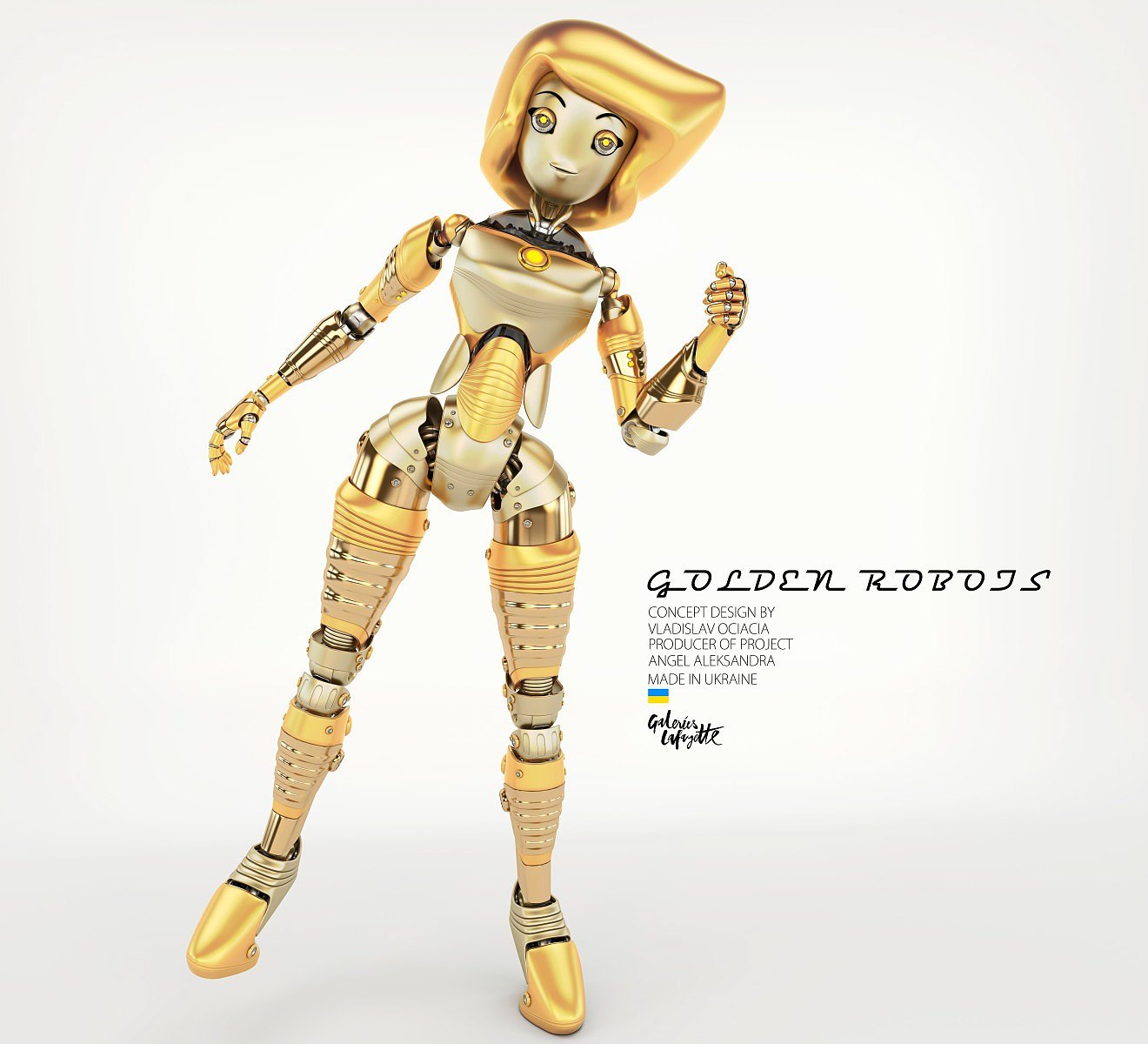Digital rendering，works，golden，robot，