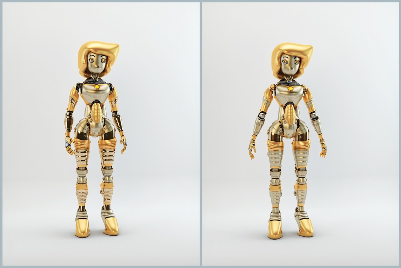 Digital rendering，works，golden，robot，