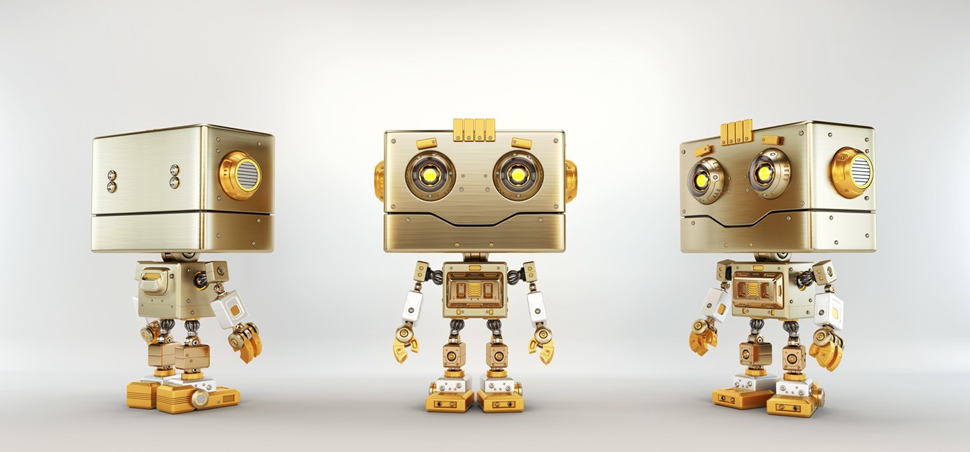 Digital rendering，works，golden，robot，